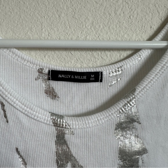 Nally and Millie white and chrome rhinestone design tank top - Picture 3 of 5